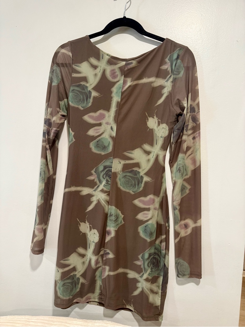 Urban Outfitters green Floral Long Sleeve Ring-Front Dress with Roses - Picture 4 of 4
